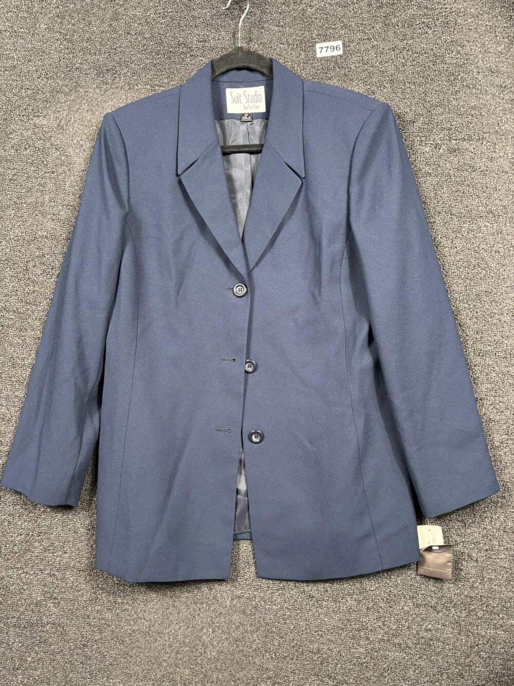 Suit Studio By Le Suit Blazer Womens 12 Navy Blue 3 Button Lined Career Jacket